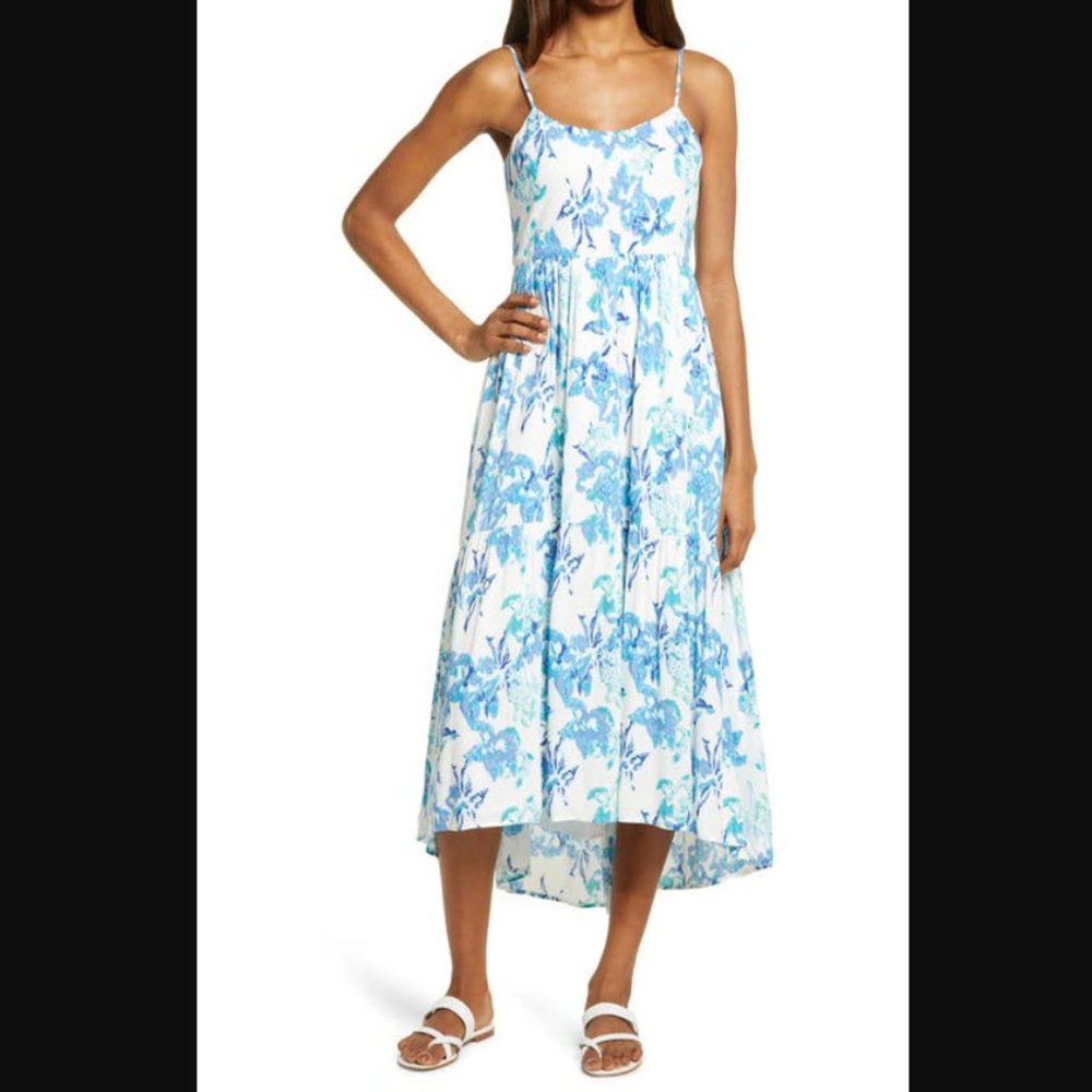 CHARLES HENRY Floral High/Low Tiered Sundress